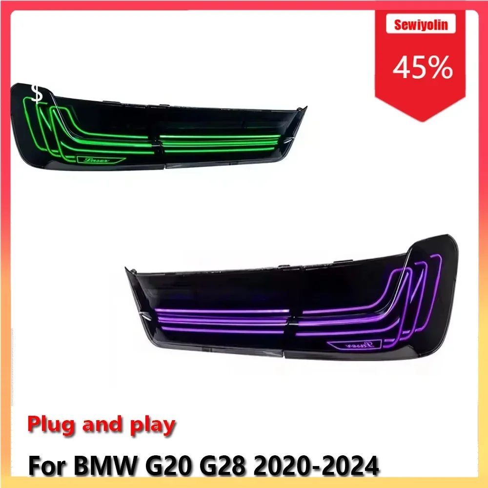 

Автомобильные светодиодные задние фонари RGB в сборе для BMW G20 G28 2020-2024 Авто противотуманные DRL стоп-сигналы поворота Plug and Play