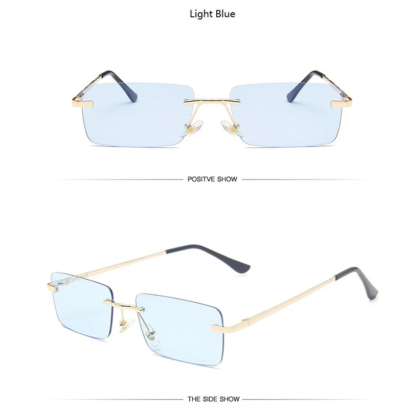 Fashion Rectangle Rimless Sunglasses Women Unisex Retro Glasses Eyeglasses Streetwear Accessories light blue