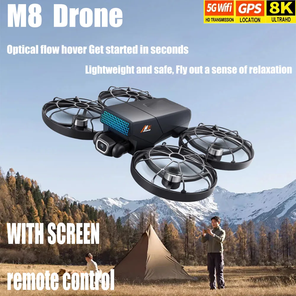 โดรนรุ่นใหม่ M8 GPS 8K ระดับมืออาชีพ ความคมชัดสูง 360 °   กล้องคู่ 5G WIFI มอเตอร์ไร้แปรงถ่าน หลบหลีกสิ่งกีดขวาง FPV โดรนพับได้ ของเล่น