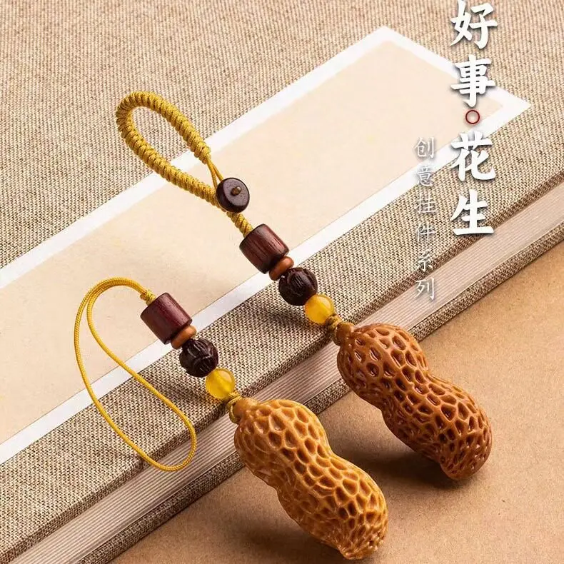 

Natural Wooden Peanut Car Keychain Pendant New Chinese Style Phone Anti-lost Chain Jewelry For Men Gifts
