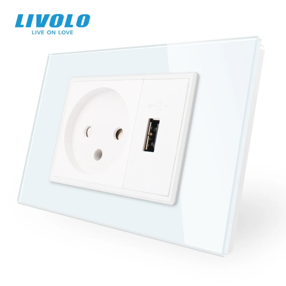 tomada livolo com carregador usb painel de vidro cristal branco preto tomada de parede ac 250v16a vl c9c1il1u11 12 01