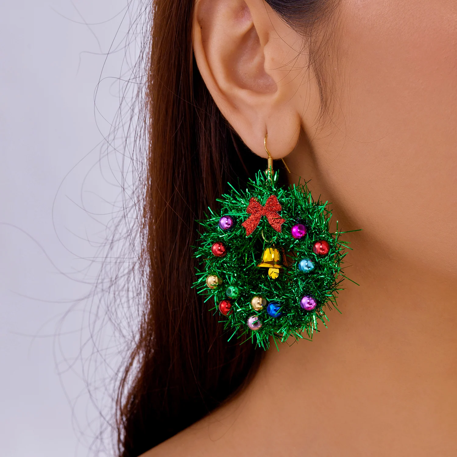 Kreative Grüne Farbe Weihnachten Girlande Bogen Glocke Anhänger Ohrringe für Frauen Mode Weihnachten Baum Ohrringe Neue Jahr Ohr Schmuck Geschenk – Detail 7