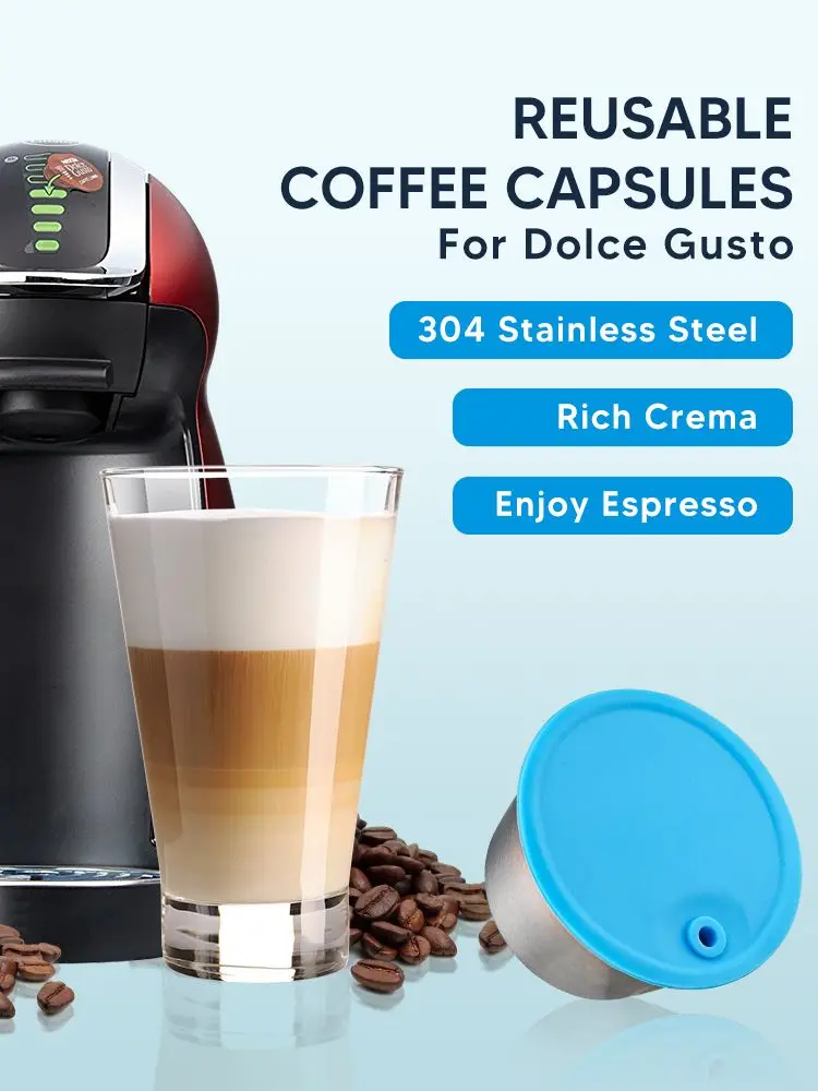 Capsule Dolce Gusto rechargeable en métal inoxydable, couvercle en Silicone, Machine à café Dolci Gusto, cuillère à café avec Clip