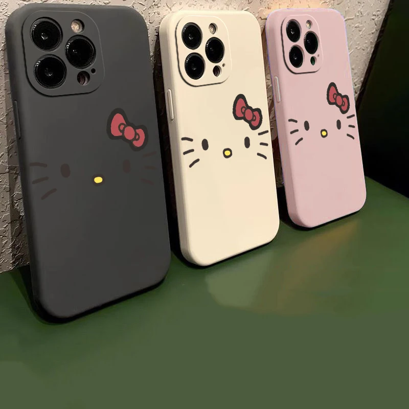 Hello kitty Silicone Couple Phone Case For iPhone11 12 13 14 15Pro Max XS X XR 7 8 15 6 Plus SE 2020Camera Lens Protection Cover