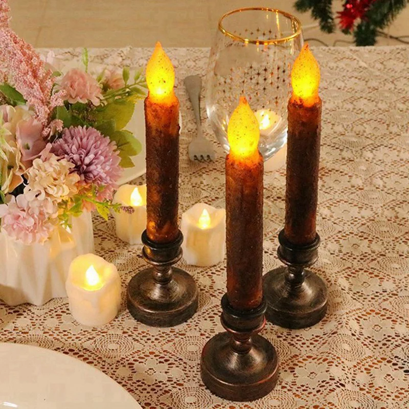 European Wax-Coated Electronic Candle Lamp, Retro Romantic Wedding Candlelight, for Christmas & Halloween-A68X