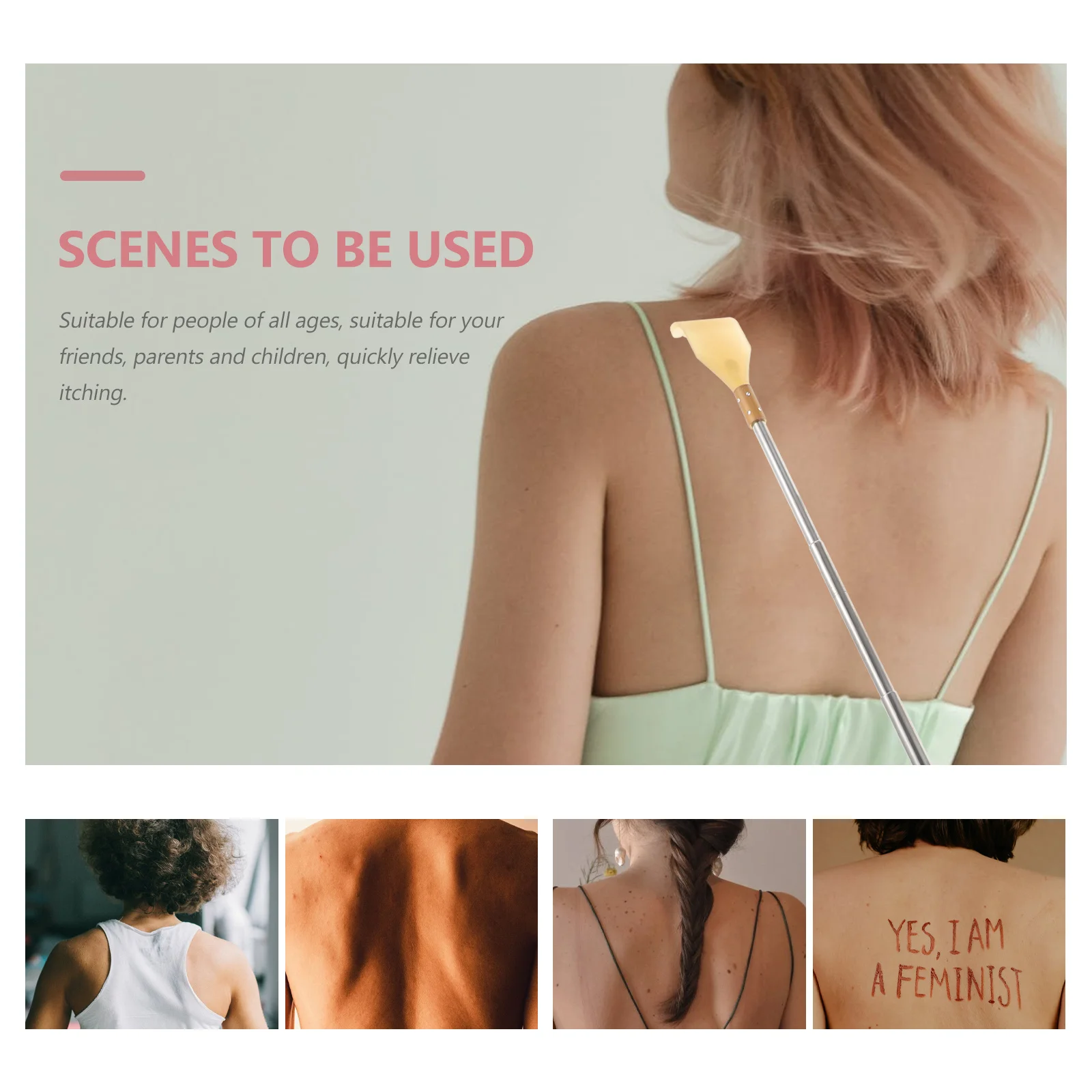 

2Pcs Rolling Bead Back Scratcher Metal Telescopic Massager Long Handle Itch Relief Tool Portable Face Massage Stick Small