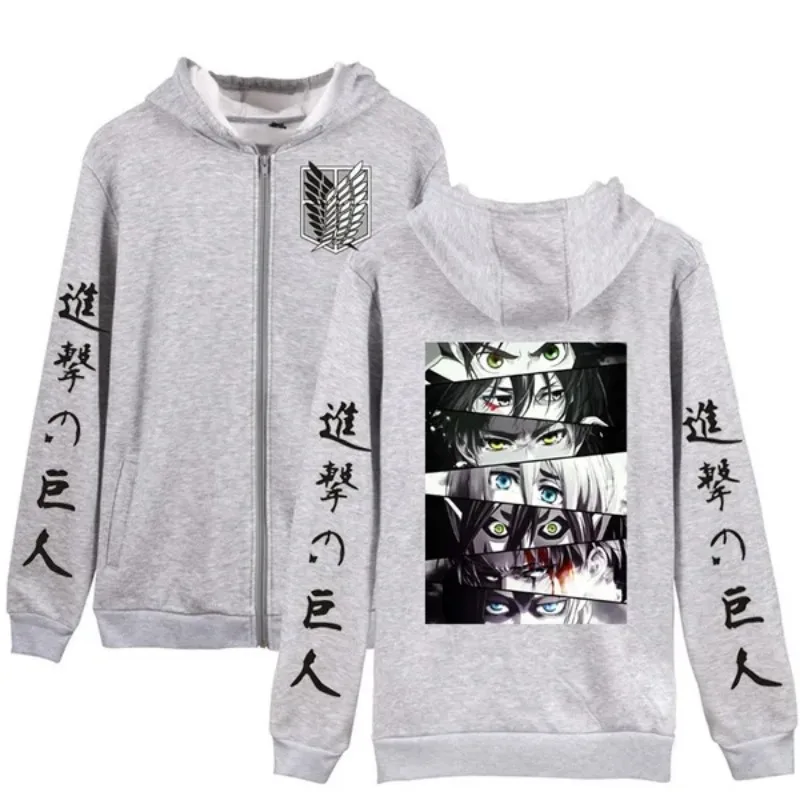 Hot Anime Attack On Titan Zip Up Hoodie Levi And Yeager Eren Print Men Women Clothes Plus Size Sweatshirt Harajuku Zipper Jacket