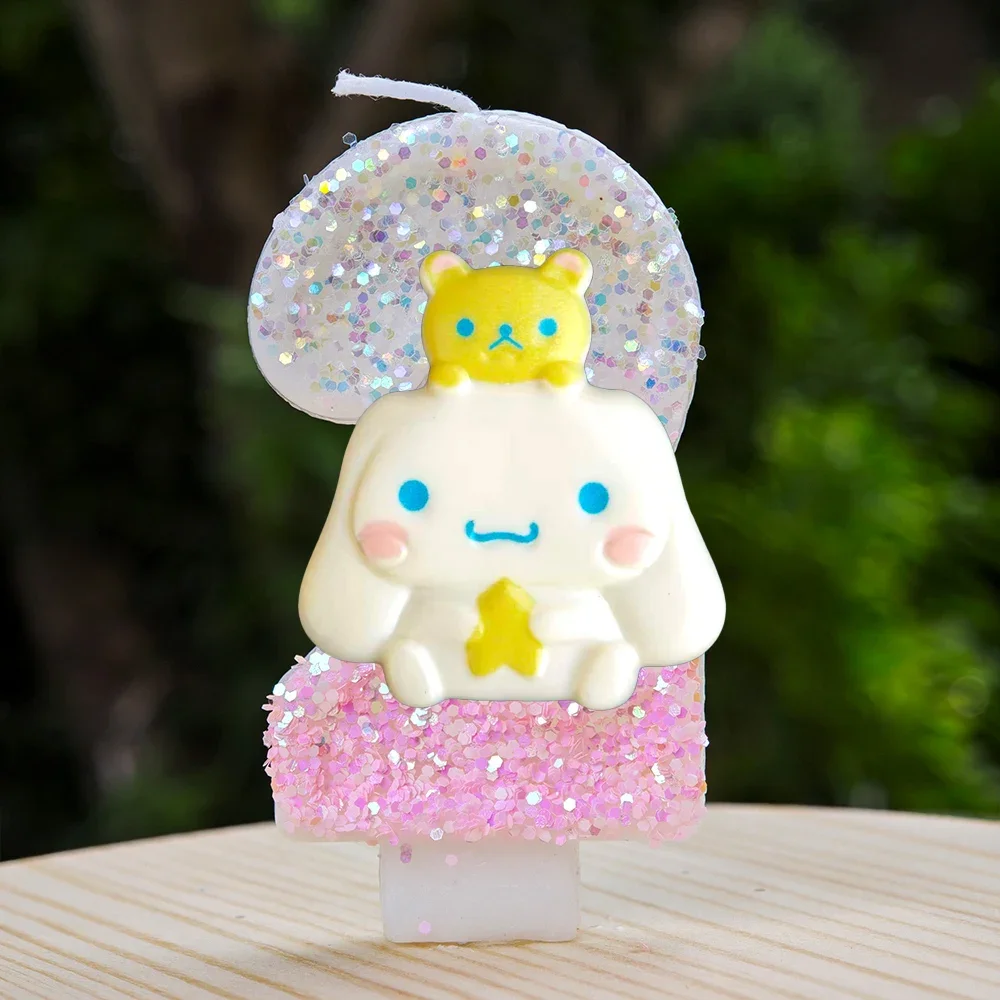 Kawaii Cinnamoroll Cartoon-Themen Glitzerkerze Kinder Geburtstagskerze Dekorationen Tortendekoration Baby-Shower Party-Zubehör – Detail 4