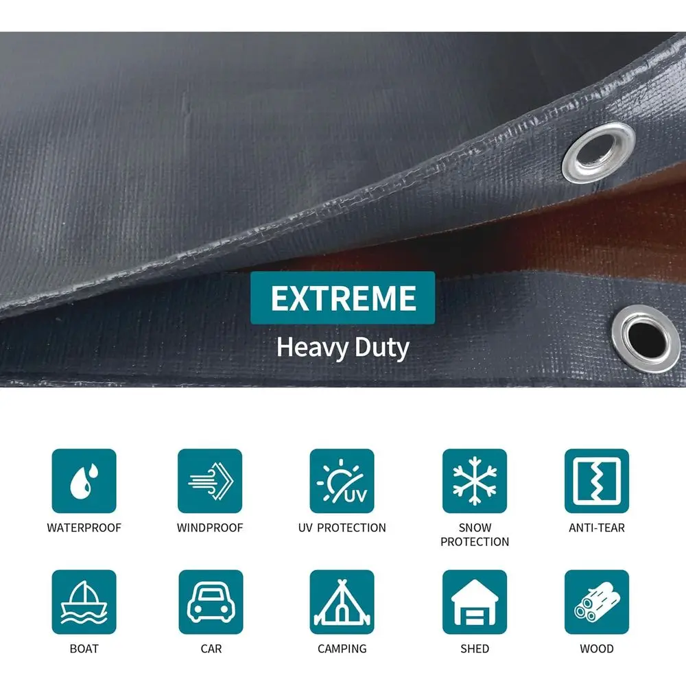 Super robuste 10 x 16 Fuß große Plane – 20 mm wasserdicht, UV-beständig, reiß- und reißfest mit Ösen (grau/braun)