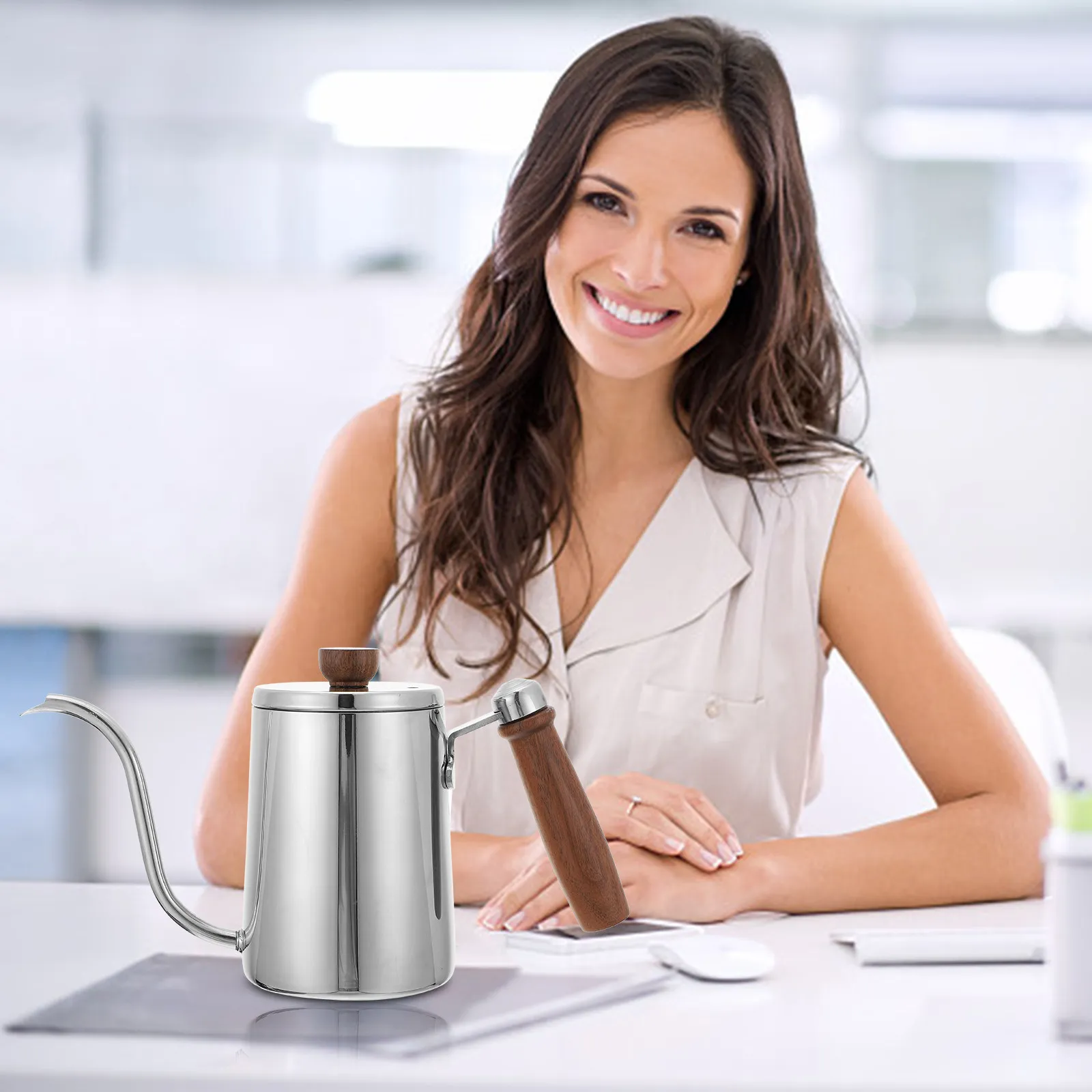 

Кофейник из нержавеющей стали 600 мл с длинным носиком-«гусиная шея» для ручного заваривания кофе и чая, кухонный инструмент для бара