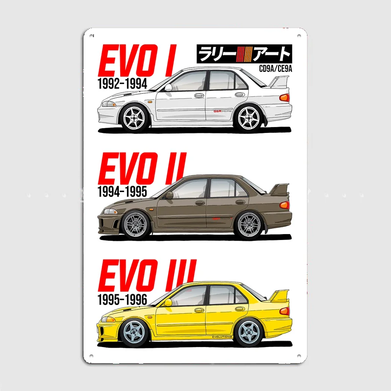 Lancer Evolution I-III Classic Car Metal Poster Sign Bar Club Custom Pub Bedroom Indoor Wall Decor Tin Room Decor Home Decor