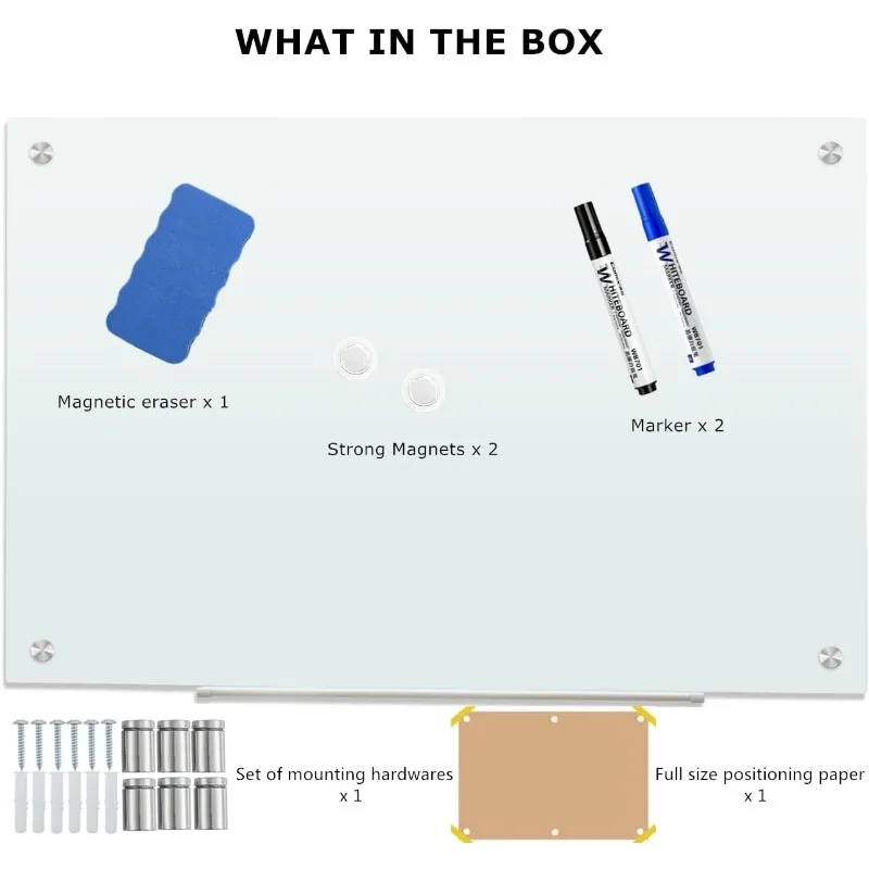 Whiteboard 6'x 4', Magnetic Dry Erase Board, Large Framless Glass White Board for Wall Office School Home