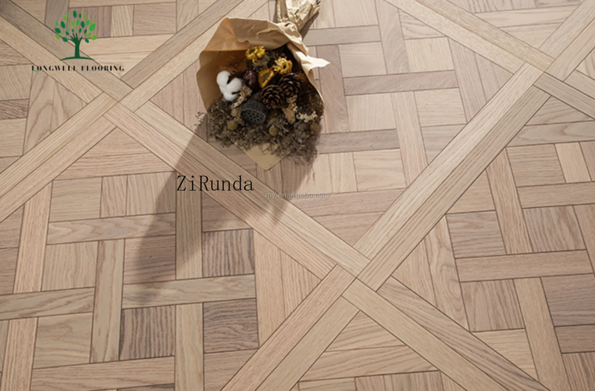 نسخة مخصصة من أرضيات الباركيه التجارية من خشب البلوط مخصصة متعددة الطبقات من الطوب الخشبي المربع بلاط الأرضيات الهندسية