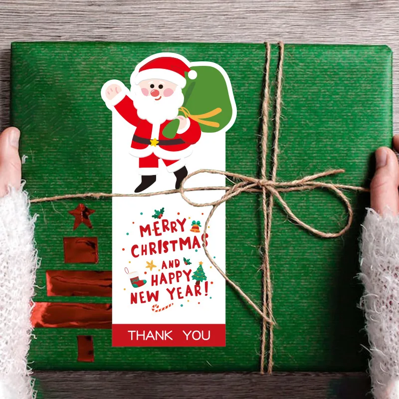 Cute Merry Christmas Stickers 50Pcs 6*13cm Red Santa Claus Gift Decorative Sealing Stickers Packaging Box Labels Christmas Tag