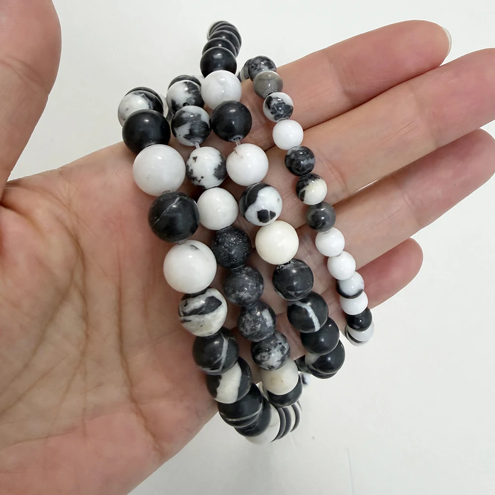 Natural Stone Black and White Zebra Jasper Round Beads 15