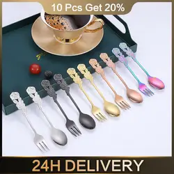 Fruit Fork Mirror Polishing Elegant And Classical Fork Stainless Steel Fork Spoon Rose Handle Mixing Spoon Dessert Spoon