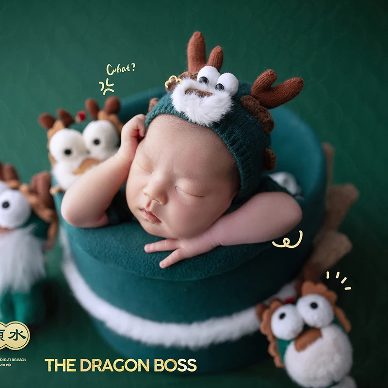 Baby Boy Newborn Photoshoot Outfits Lovely Knitted Dinosaur Costumes Doll Studio 1 Month Baby Photoshoot Ideas Photography Props