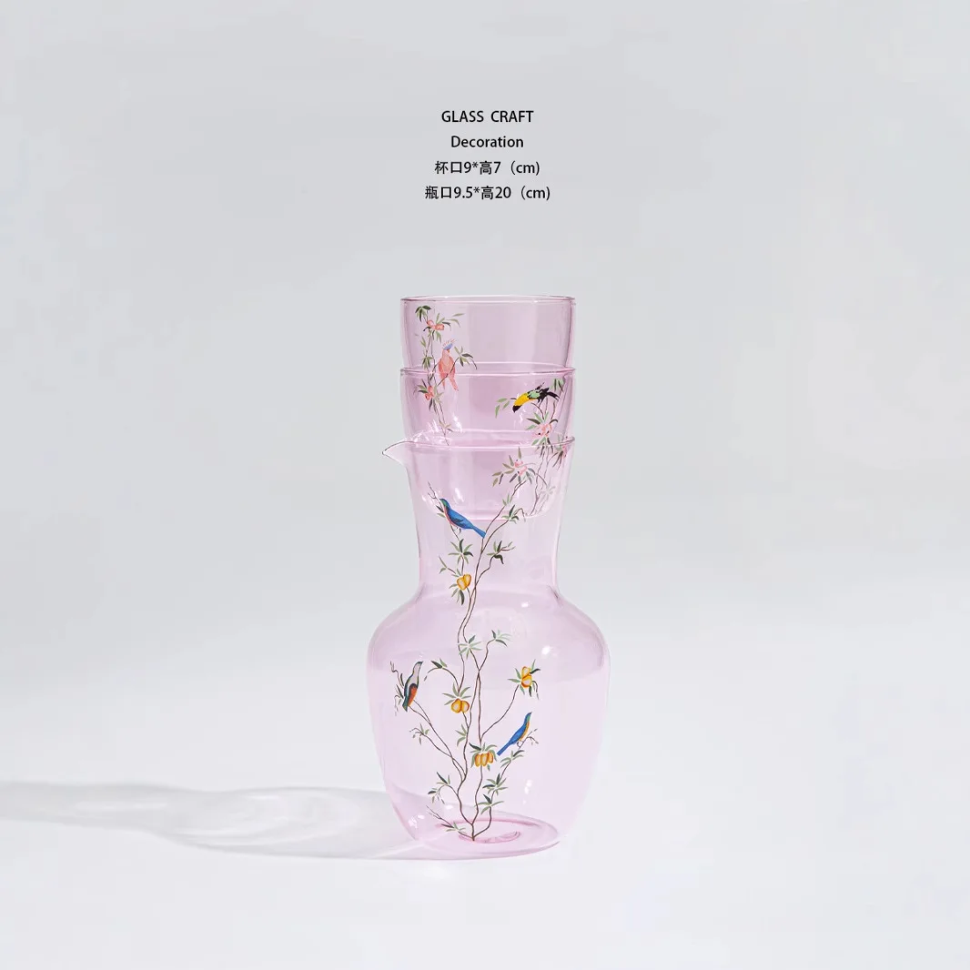 Venice Medieval Glass/Kingfisher Series Pink Cooling Kettle Juice Pot Decanter Set Cup 1 Pot Two Cups Tea Set