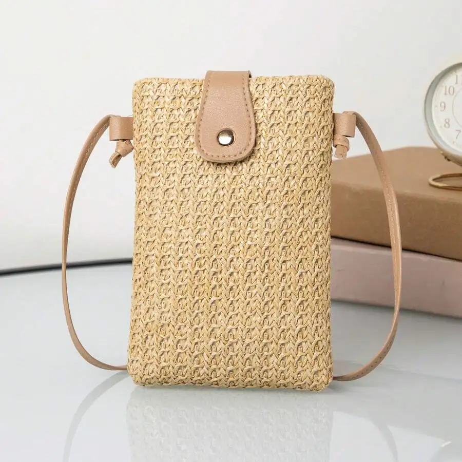 Fashionable Woven Grass Mobile Phone Bag Crossbody Bag, Eye-Catching Beach Bag Summer, Summer Straw Beach Bag For Women, Fashion Summer Vacation Bag, Beach Essentials Women Bags For Vacation & Holiday, Newest Holiday Bag , Beach Bag, Woven Bag