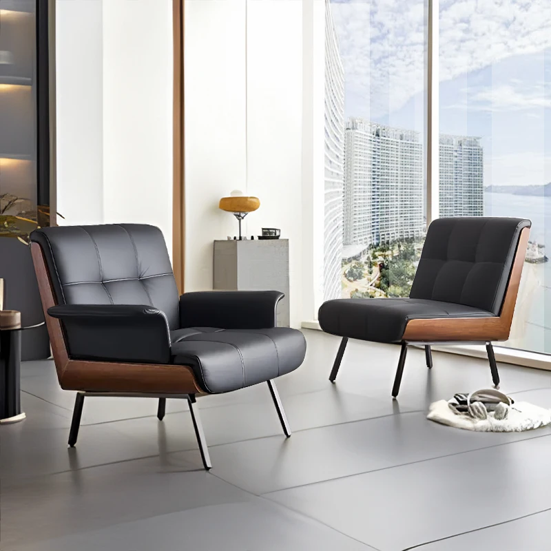 

Nordic daiki single sofa, designer boss light luxury leisure office study solid wood simple negotiation chair