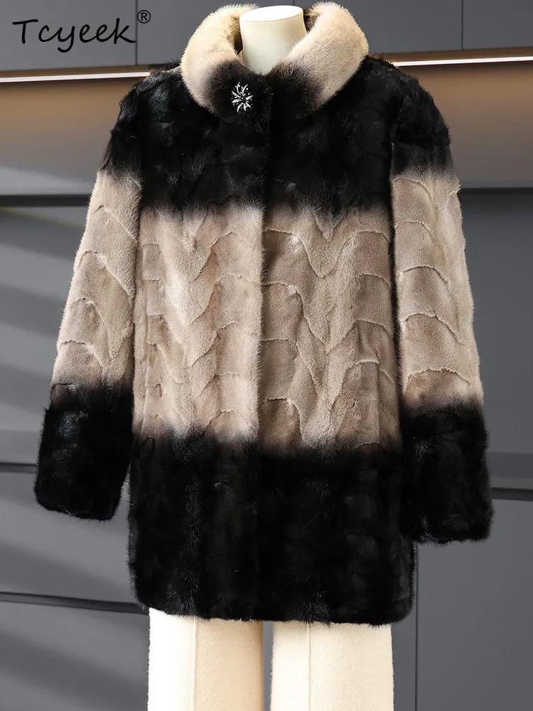 Tcyeek 100% Nertsenbontjas Dames Winterkleding Echt bontjas Vos Bontkraag Damesjas Nieuw in Bovenkleding 2025ônто =) =)