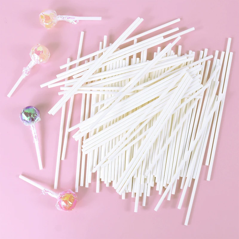 100pcs Solid Core White Lollipop Sticks DIY Chocolate Sugar Candy Lolly Pop Sucker Sticks Cakes Pop Sticks Baking Accessories