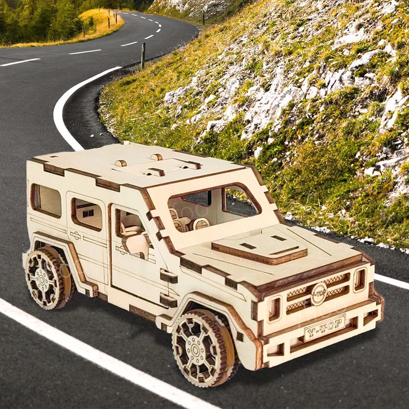 yffoo 3D Puzzle Military Toy Movable Jeep Assembly Model For Children Adult DIY Wooden Modeling Building Block Kits