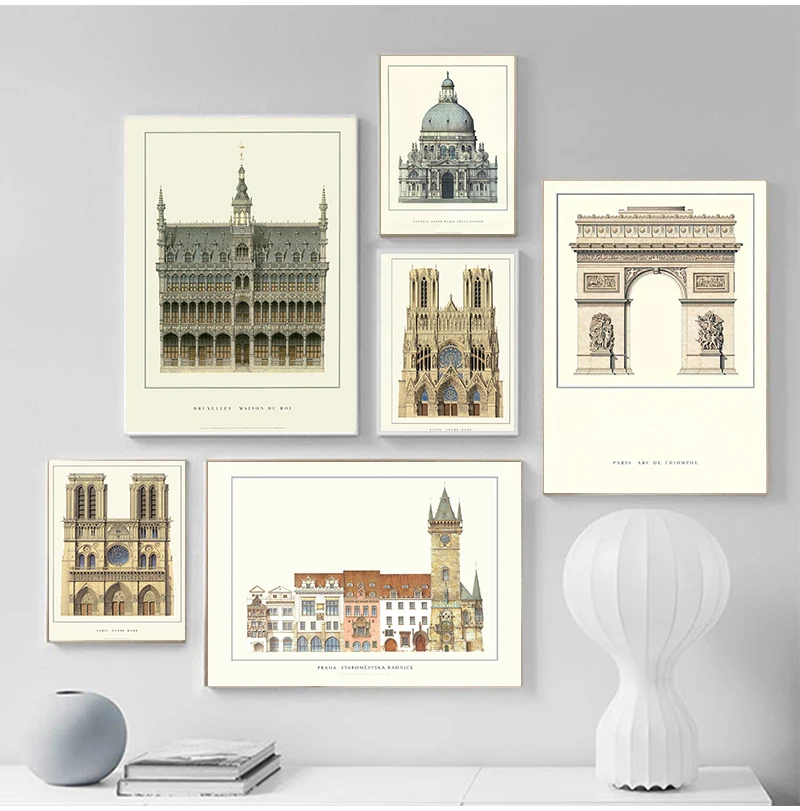 Triptych Classic European Palace Famous Scenery Art Prints Poster Architecture Wall Pictures Canvas Painting Home Decor