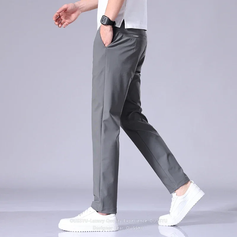 Hochwertige Sommer-Dünne Hochelastische Freizeithose Business Koreanische Atmungsaktive Schnelltrocknende Gerade Polyamidfaser-Hose für Herren – Detail 12
