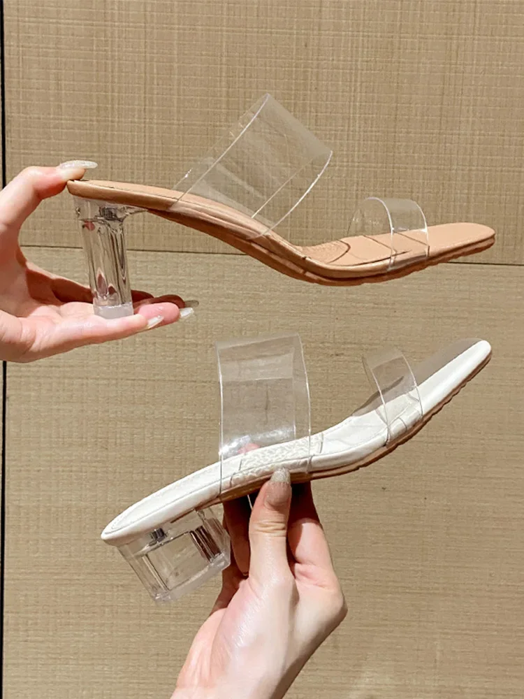 Summer fashion transparent fashion high chunky heels wear slippers