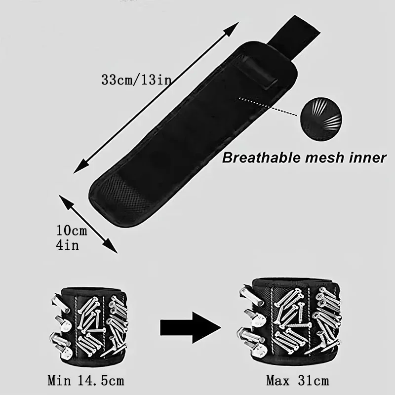 Magnetic Wrist Strap for Fixing Screws, Nails, Drill Bits, Wrist Tool with Strong Magnet, Black Strap for Fixing image 5