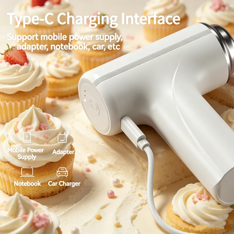 Wireless Electric Handheld Egg Beater with Rechargeable 3-Speed Milk Frother Kitchen Tool Suitable for baking and Cream Mixing