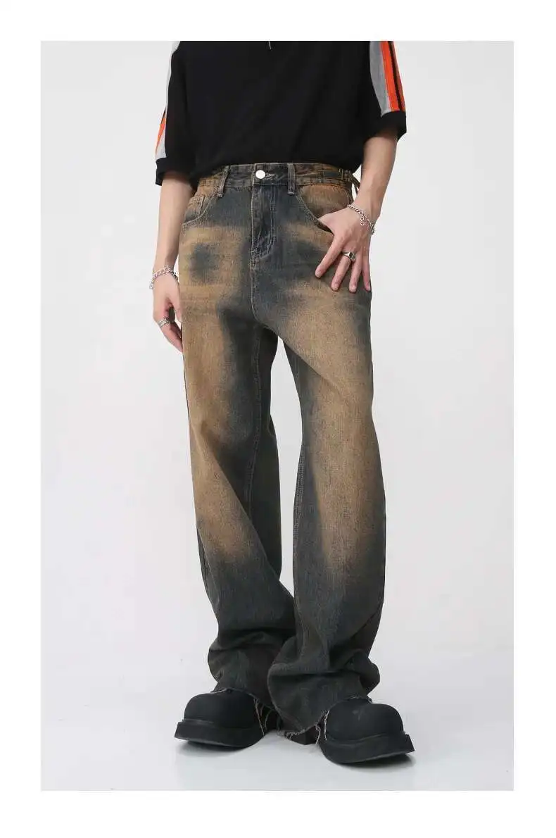 [IEFB] Herren Vintage Jeans mit Farbverlauf Y2K Streetwear Mittelhohes Bein mit Ausgefranstem Saum Distressed Denim Lange Hose 9A8628 – Detail 14