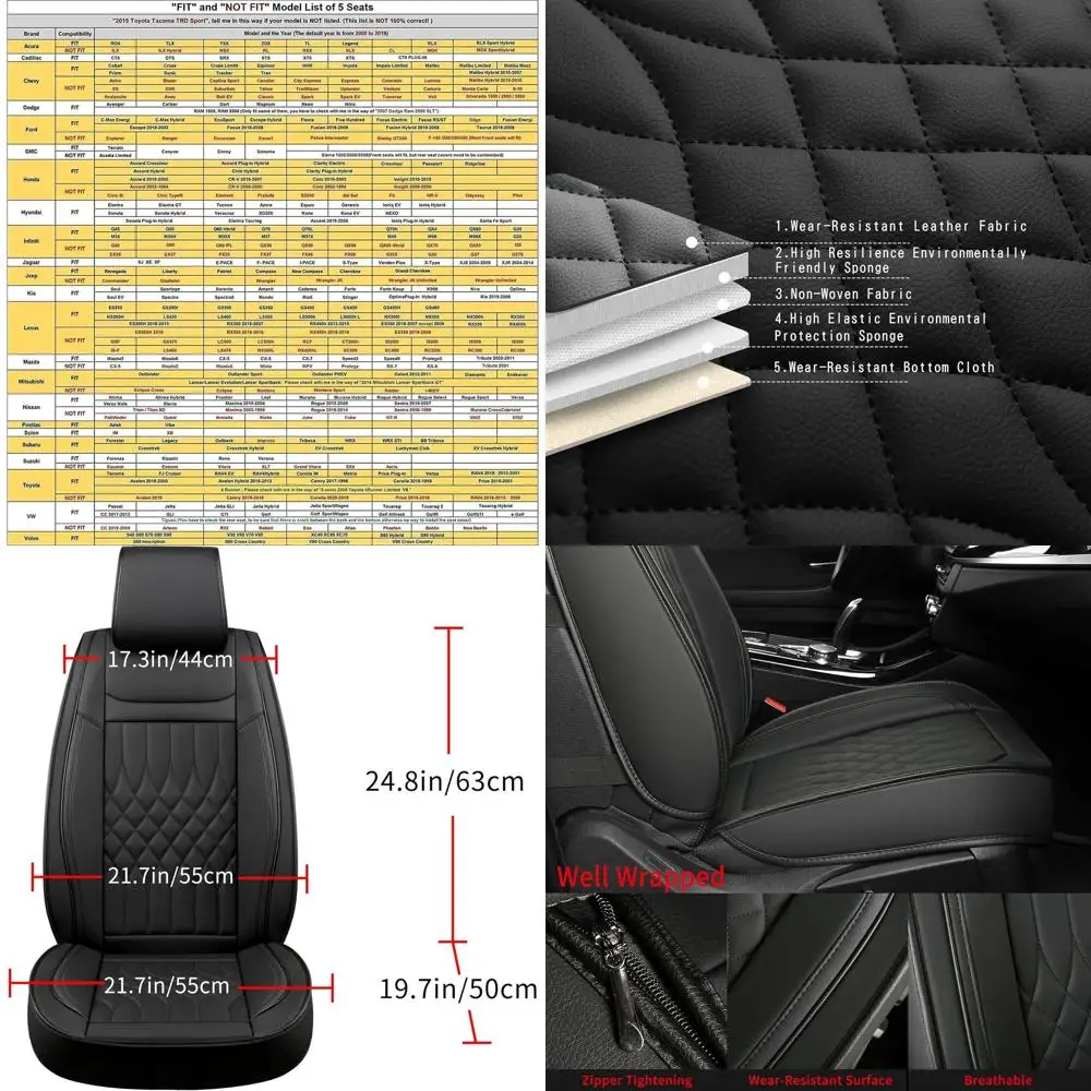 

Универсальные черные кожаные чехлы на автомобильные сиденья Napa, водонепроницаемые и противоскользящие для передних сидений, внедорожник, грузовик, седан, аксессуары для интерьера