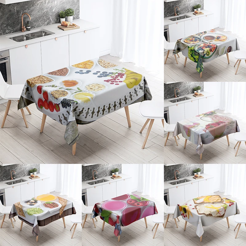 Breakfast Gourmet Printed Tablecloth Stain Resistant Waterproof Rectangular  Kitchen Table Decoration Home Decor