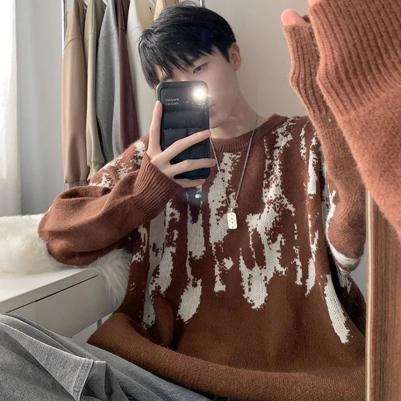 

Winter Sweaters Men Contrast Color Daily Japanese Style Retro All-match Warm Windbreaker Harajuku Baggy Advanced Slouchy Chic