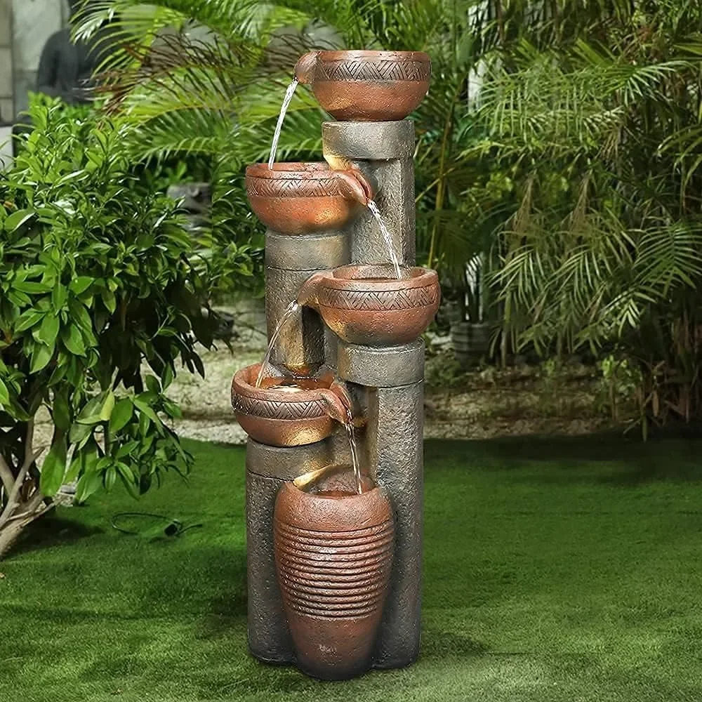 5 -Tier Outdoor Garden Water Fountain Decor, Resin Fountain for Garden, Floor Patio, Deck, Porch, Backyard and Home Art Decor