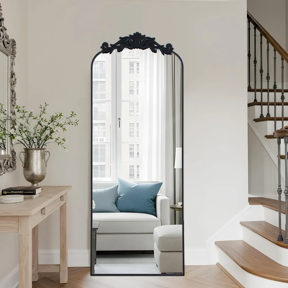Vintage Ornate Carved Full-Length Freestanding Floor Mirror, 58x18 Inches, Wall Mountable, Full Body Vintage Style Mirror