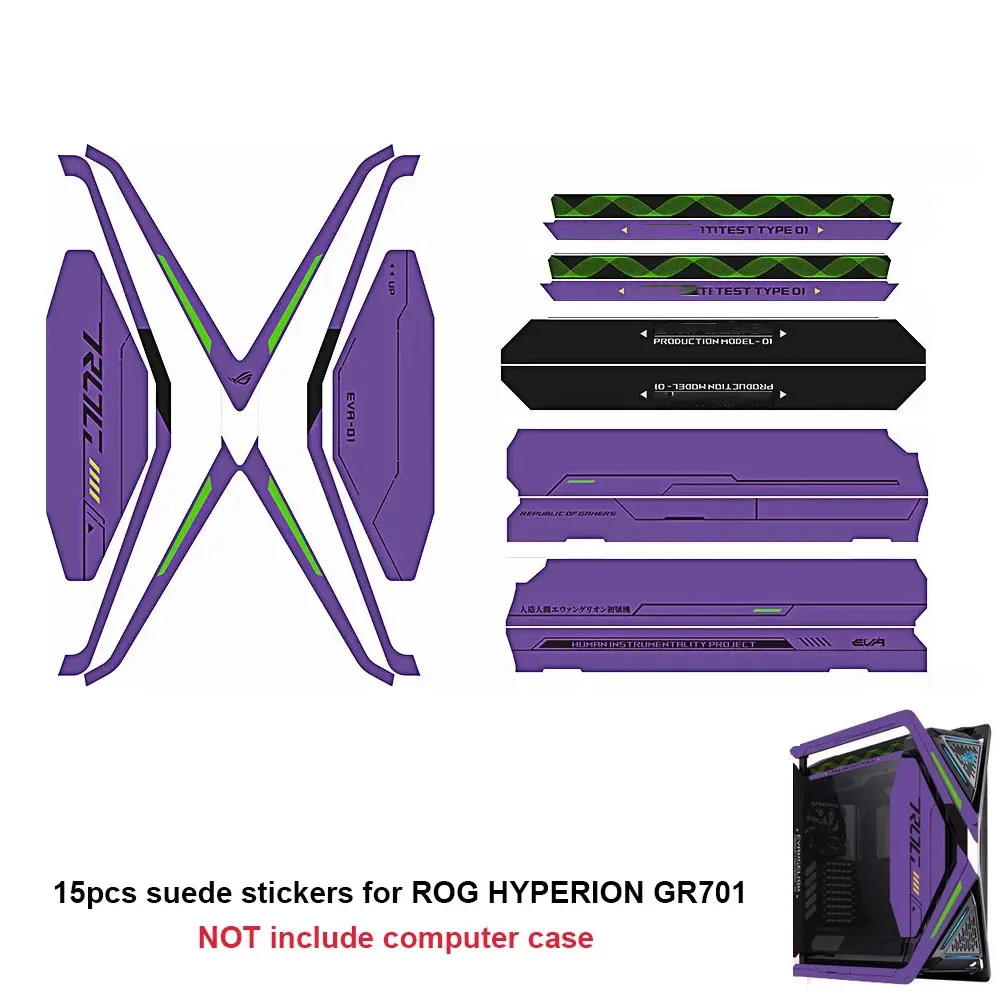 15pcs DIY Stickers For ASUS HYPERION GR701 Case,MOD ROG Anime Gaming Cabinet Decorative Suede Stickers Cover