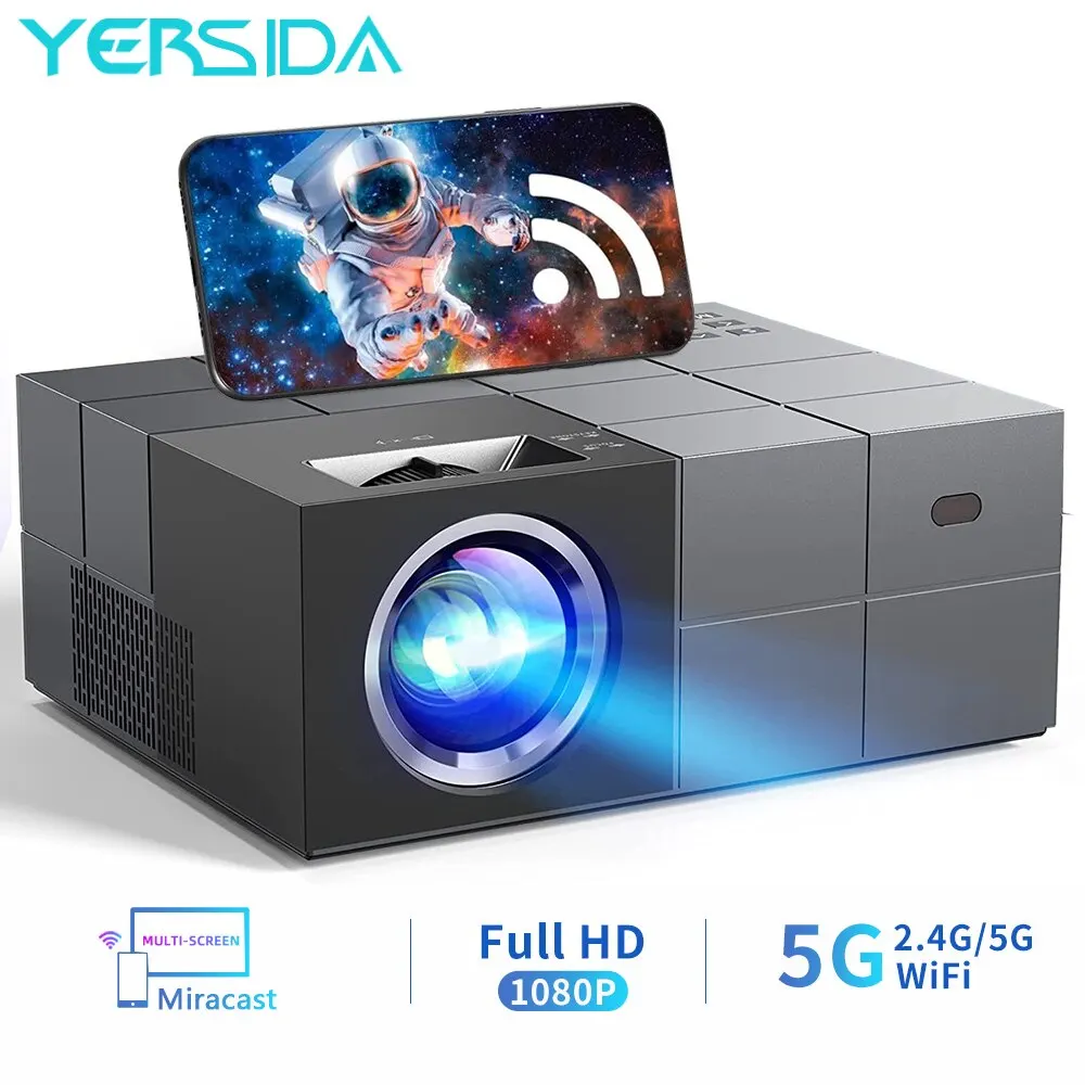 Projector Full HD YERSIDA 1W Bluetooth 1080P Outdoor Movies Support 4K 5G WIFI For Mobile Phone Screen Convenient Projectors