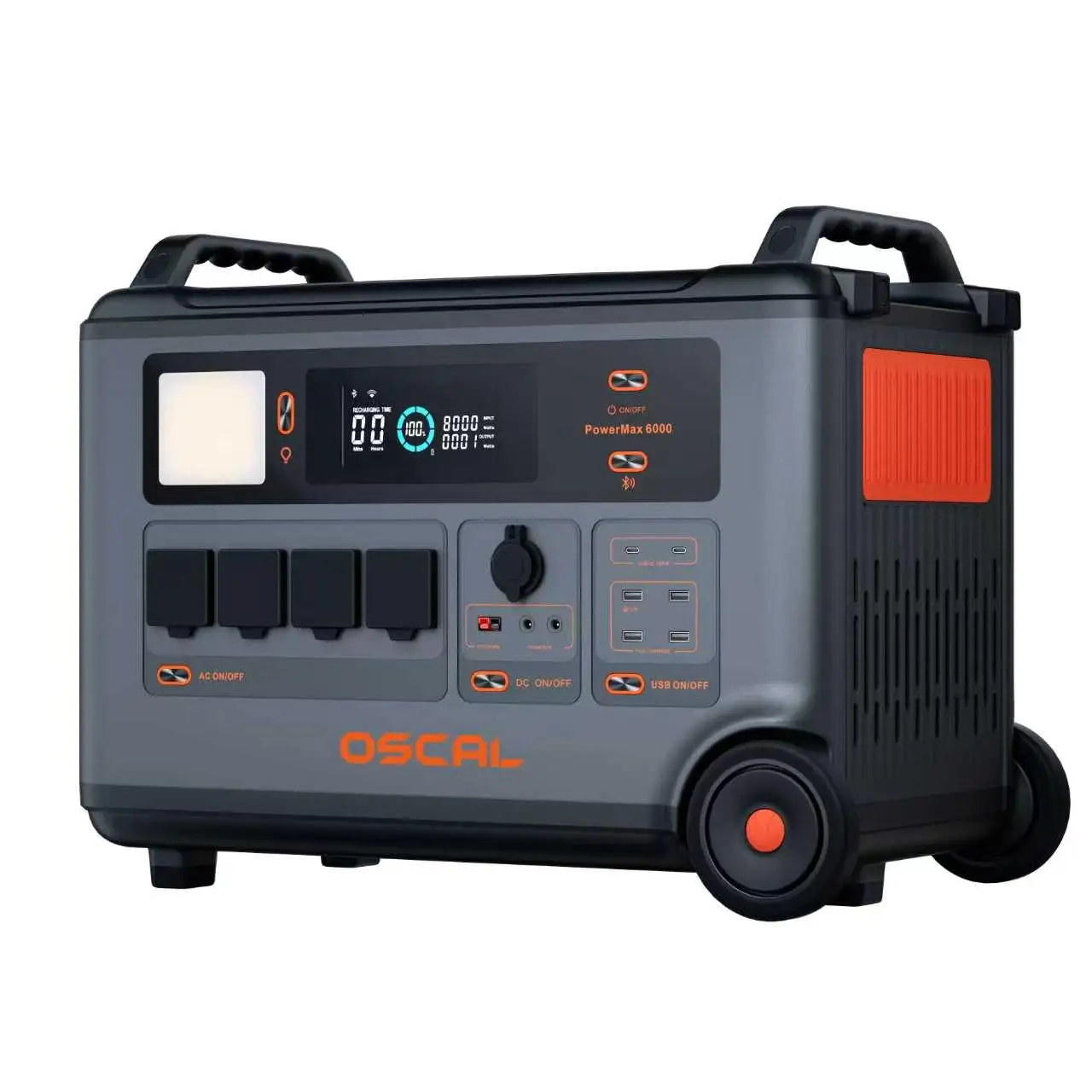 Tragbare Powerstation OSCAL PowerMax6000 6000W 3600Wh LiFePO4 Solargenerator, erweiterbar auf 57600Wh, Split-Phase 120V/240V, USV, 1,96H Schnellladung, APP-Steuerung für Notfälle zu Hause, Wohnmobile,