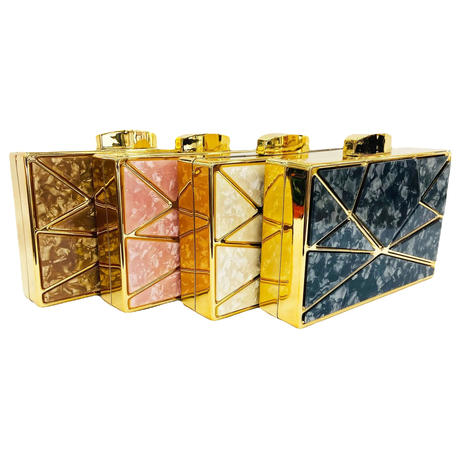 Marble Pattern Acrylic Bag New Luxury Diamond Evening Bag For Woman Party Wedding Clutch Bag Metal Chain Crossbody Bag