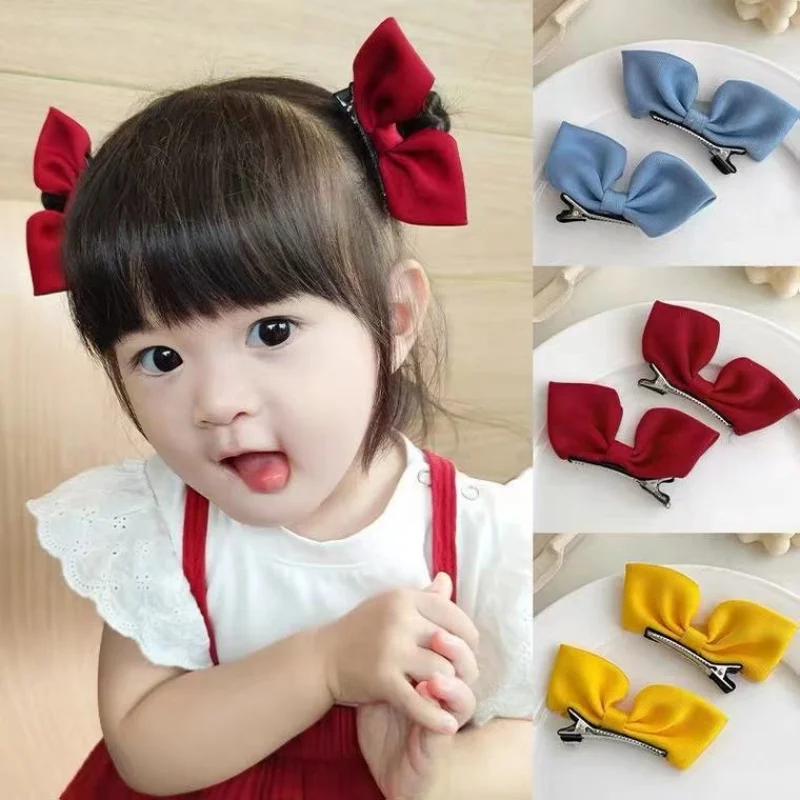 

Children's Hair Clip Princess Baby Solid Color Bow Stereoscopic Headdress Fabric Cute Girl Side Bangs Clip