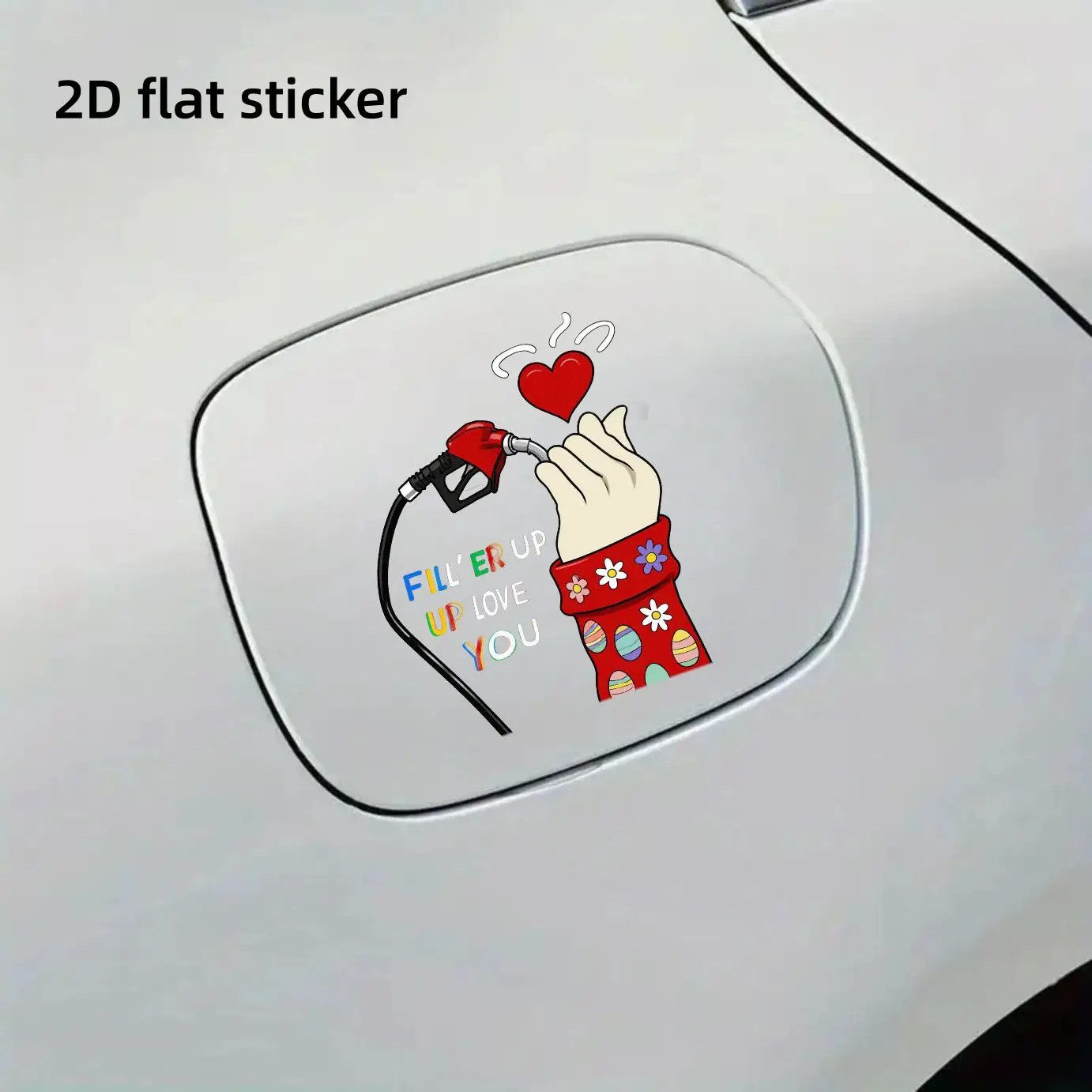1Pc 2D Flat Hippie Fill'er Up Love You Vinyl Sticker, Waterproof Decal for Car Fuel Cap Decor, Holiday Gift