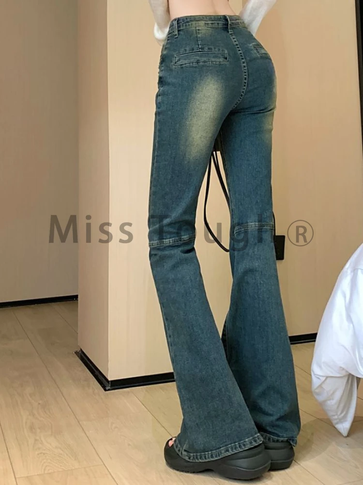 Blue Fench Vintage Skinny Jeans Women Korean Designer Denim Elegant Flare Pants Female Office Lady Hight Waist Casual Pants 2023