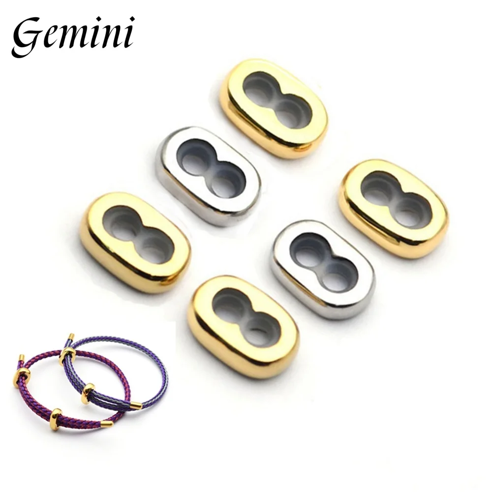 10 Sets Stainless Steel Double Hole Adjustment Beads End Caps Non-slip Silicone Ring Stopper Spacer Beads for Bracelets Jewelry