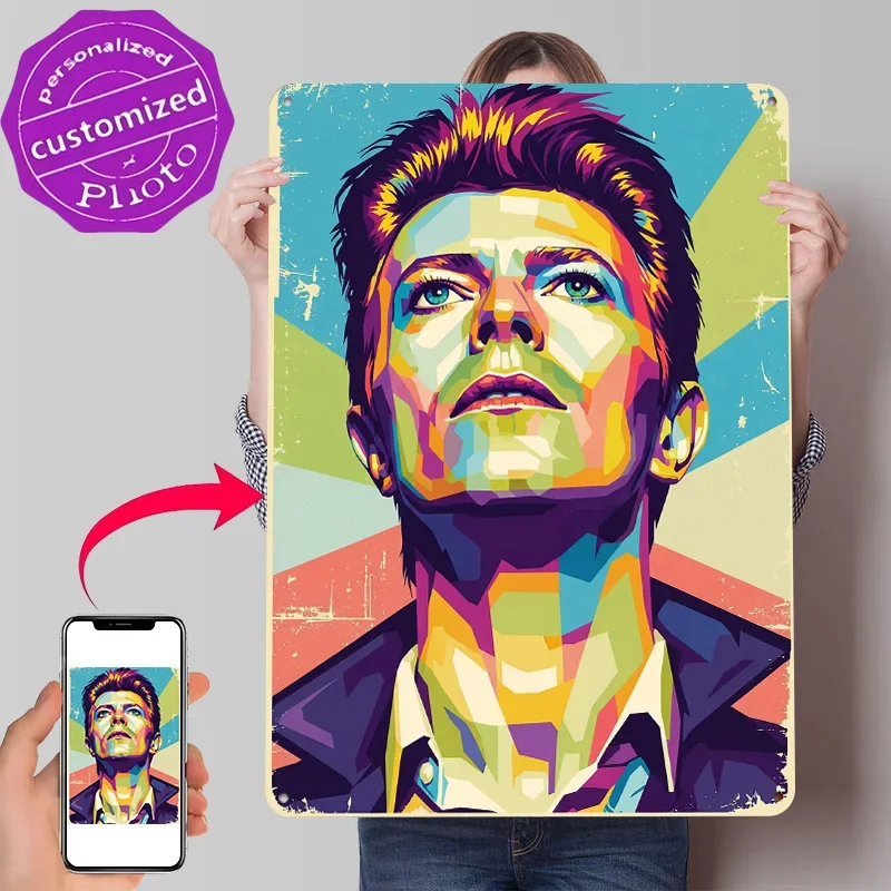 David Bowie Pop Art Portrait Personalized 3D Textured Metal Poster Wall Art Tinplate Sign for Bedroom Decorations Bathroom Decor