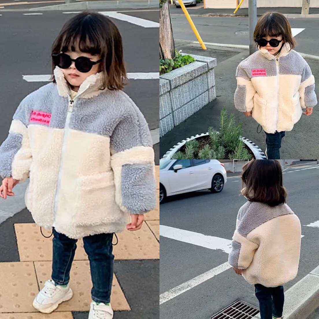 Girls Coat 2024 Winter New Childrens Clothing Girls Baby Foreign Style Match Color Warm Thick Lamb Wool Coat Casual Simple