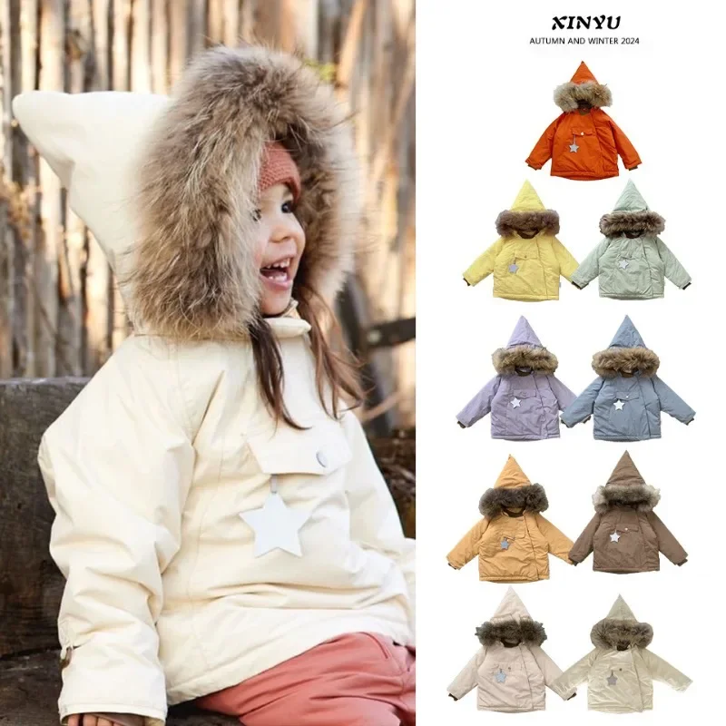 

Children's Cotton Jacket 2024 Autumn New Item, Small and Medium-sized Children's Casual White Duck Down Cute Elf Hat Down Jacket