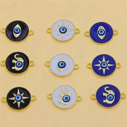 6pcs Trendy Enamel Turkish Twin Hole Evil Luck Eye Elephant Hexagram Connector, DIY Bracelet Necklace Components Supplies